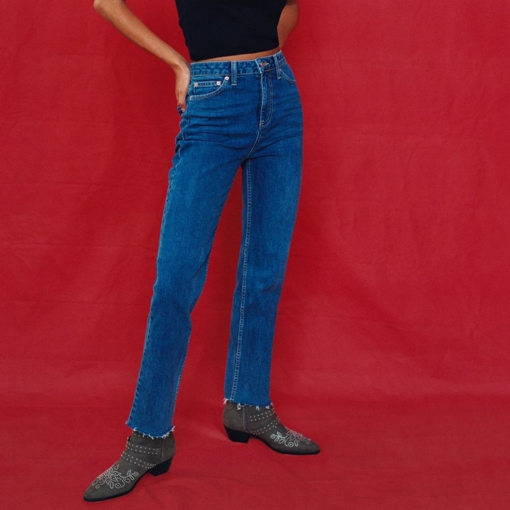 TopShop MOTO Raw Hem Straight Leg Jeans